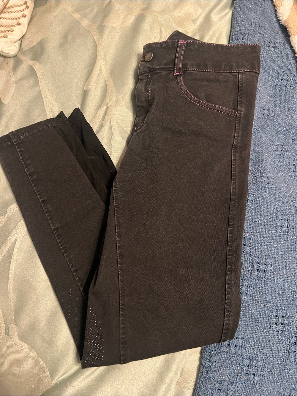 FITS Girl's xl Black Denim Knee Patch Tread Breech Jeans Riding Pants